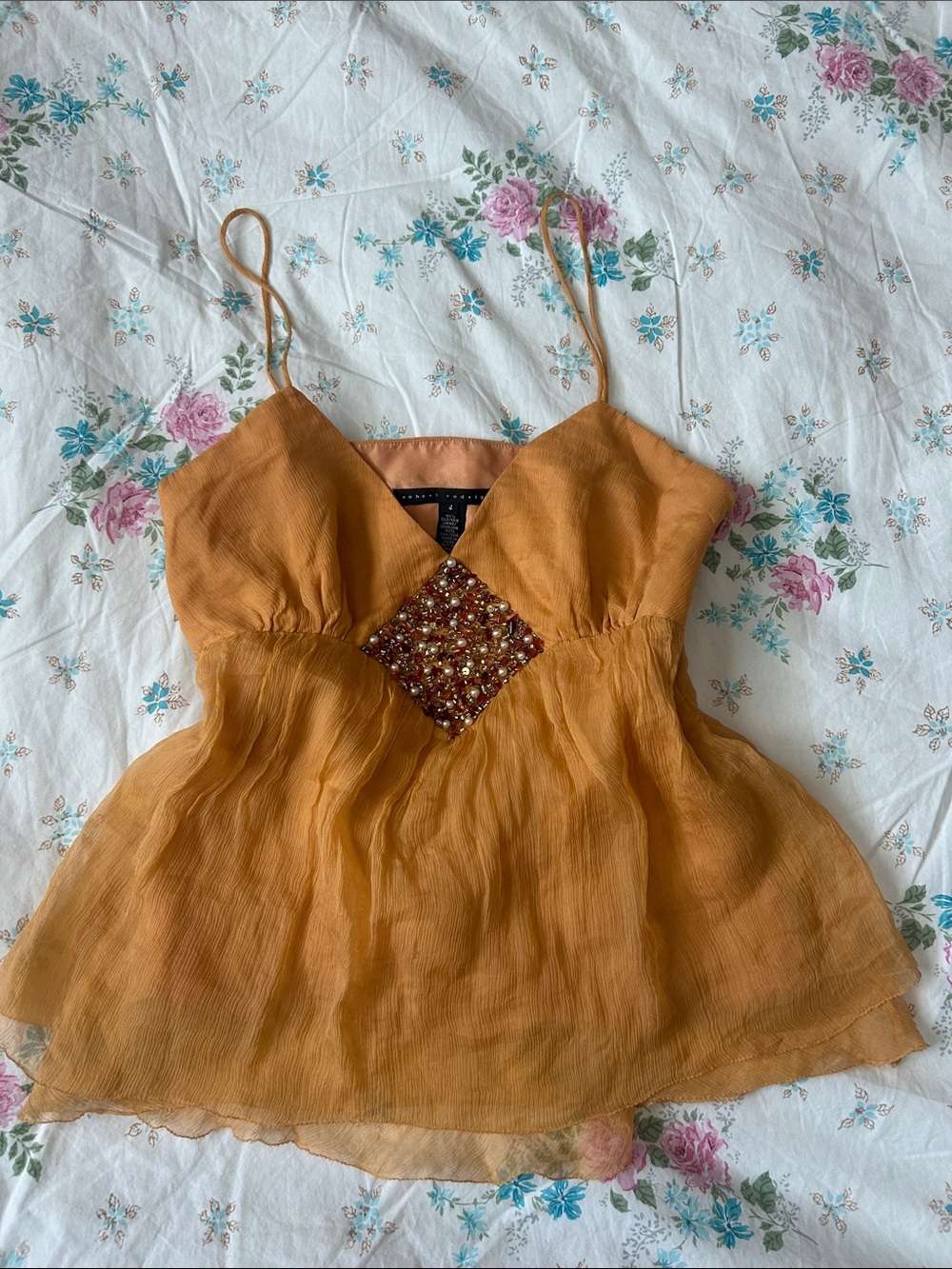 Silk Orange Beaded Tank